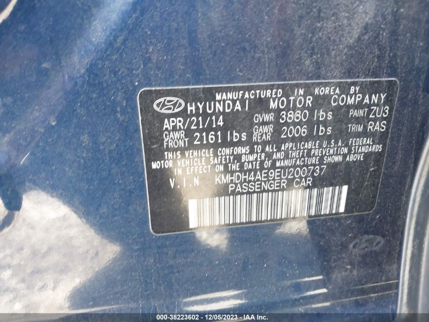 2014 HYUNDAI ELANTRA SE/SPORT/LIMITED - KMHDH4AE9EU200737