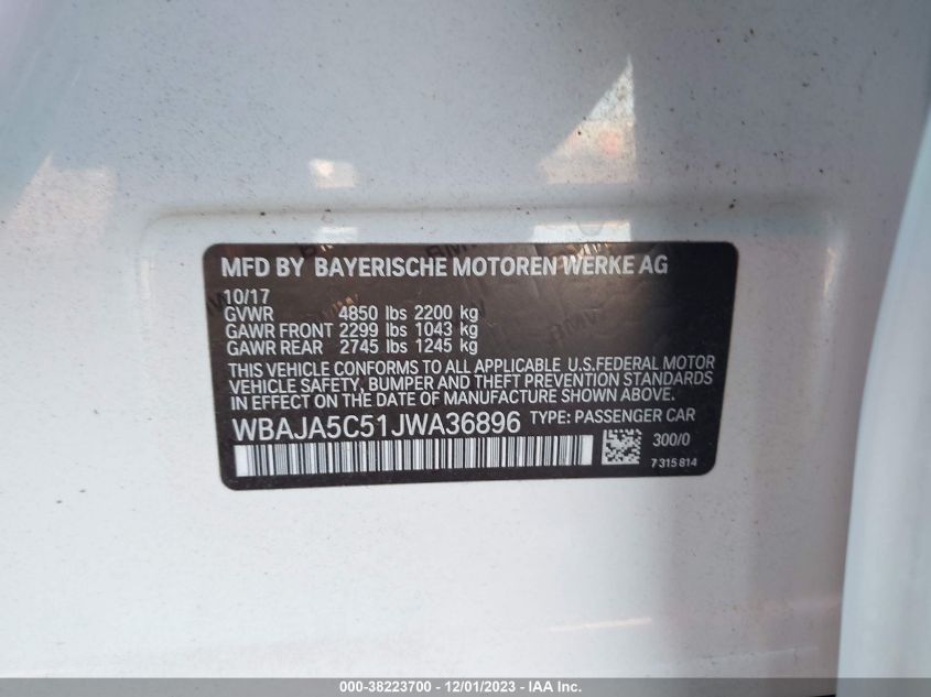2018 BMW 530I WBAJA5C51JWA36896