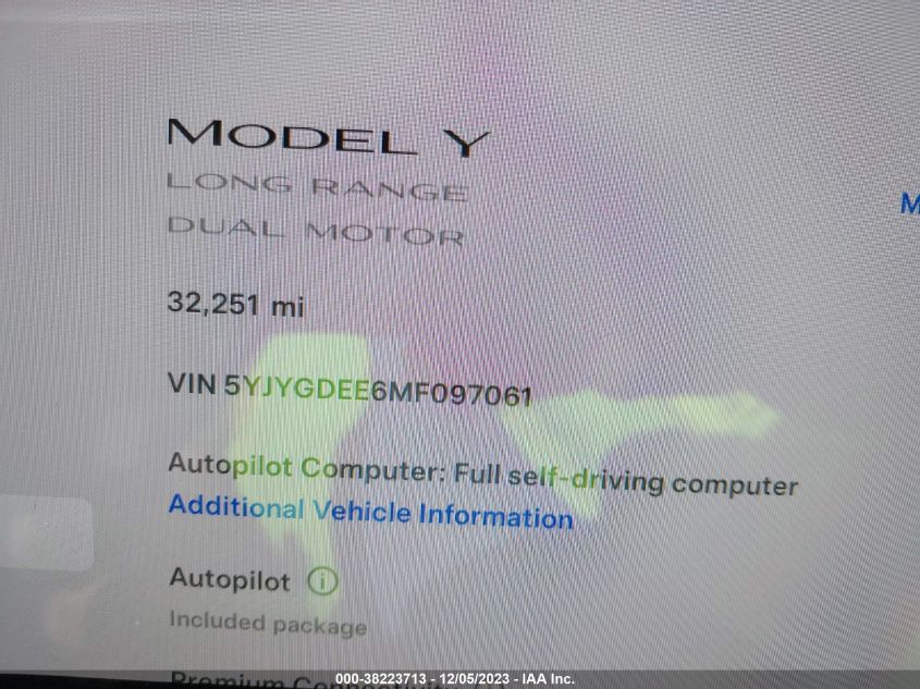 2021 TESLA MODEL Y - 5YJYGDEE6MF097061