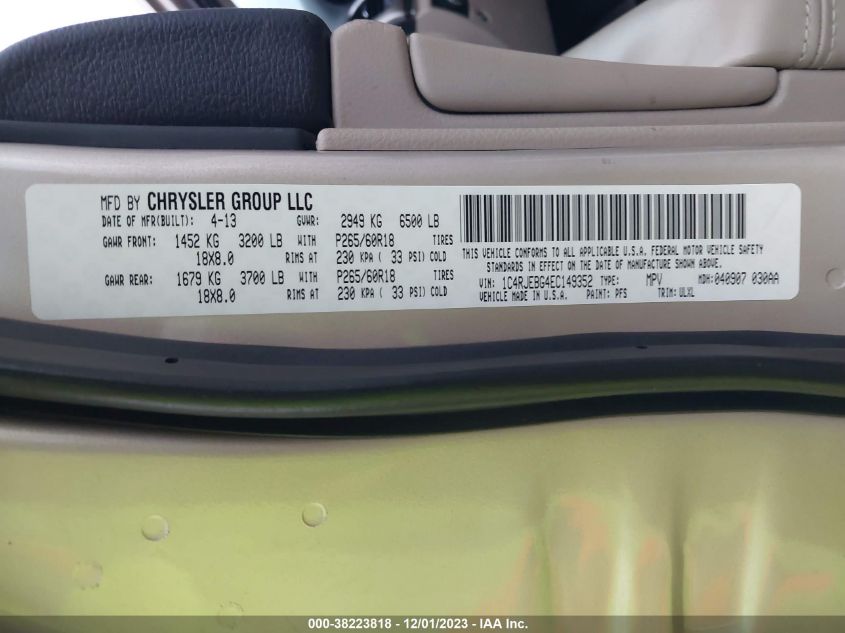 2014 JEEP GRAND CHEROKEE LIMITED - 1C4RJEBG4EC149352