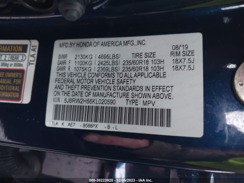2019 HONDA CR-V EX - 5J6RW2H56KL020590