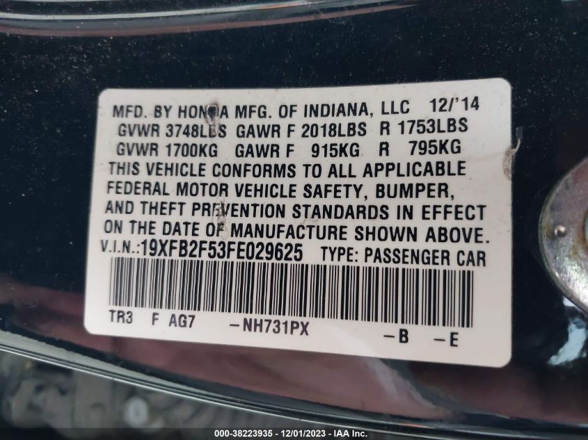 2015 HONDA CIVIC SEDAN LX - 19XFB2F53FE029625