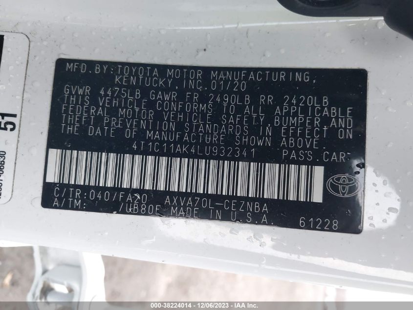 2020 TOYOTA CAMRY LE - 4T1C11AK4LU932341