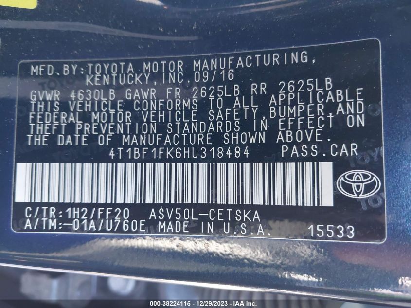 2017 TOYOTA CAMRY SE - 4T1BF1FK6HU318484