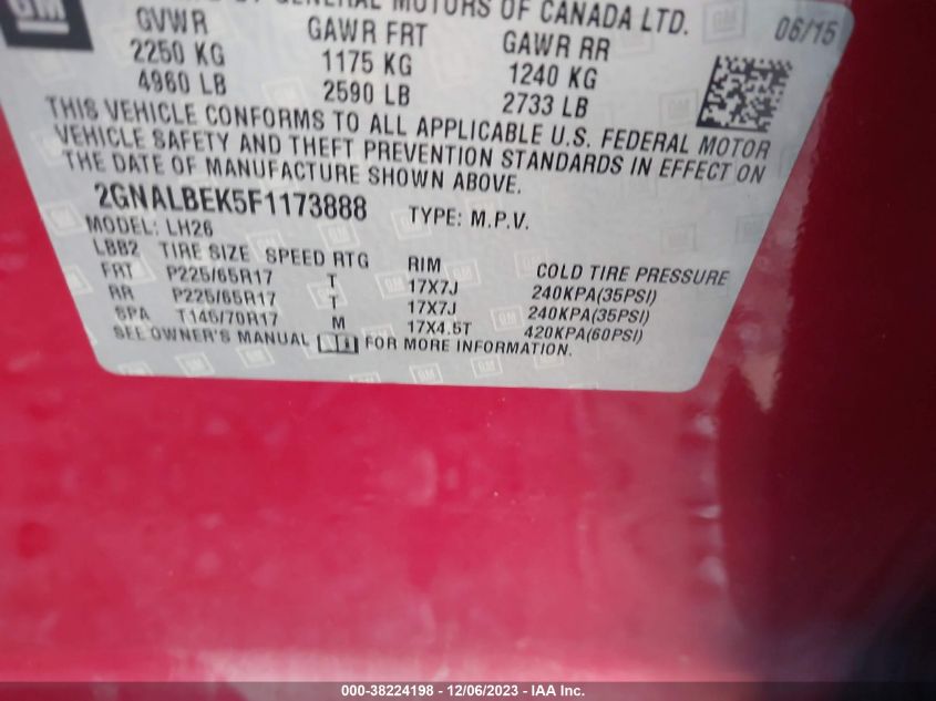 2015 CHEVROLET EQUINOX 1LT - 2GNALBEK5F1173888