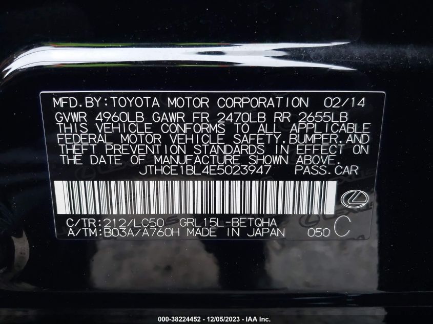 2014 LEXUS GS 350 - JTHCE1BL4E5023947