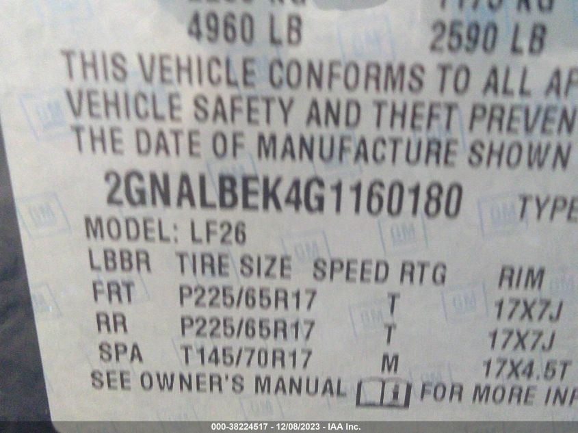 2016 CHEVROLET EQUINOX LS - 2GNALBEK4G1160180