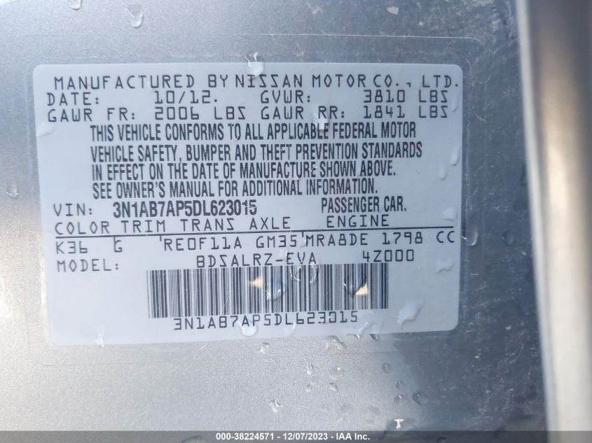 2013 NISSAN SENTRA S/SV/SR/SL - 3N1AB7AP5DL623015