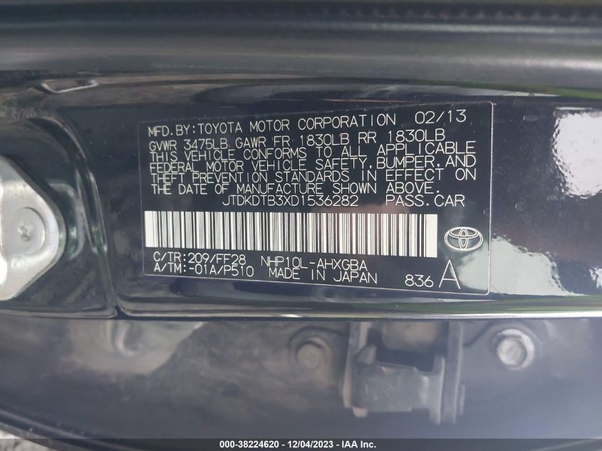 2013 TOYOTA PRIUS C THREE - JTDKDTB3XD1536282