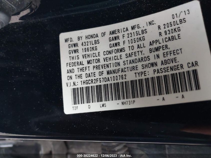 2013 HONDA ACCORD SPORT - 1HGCR2F57DA100762