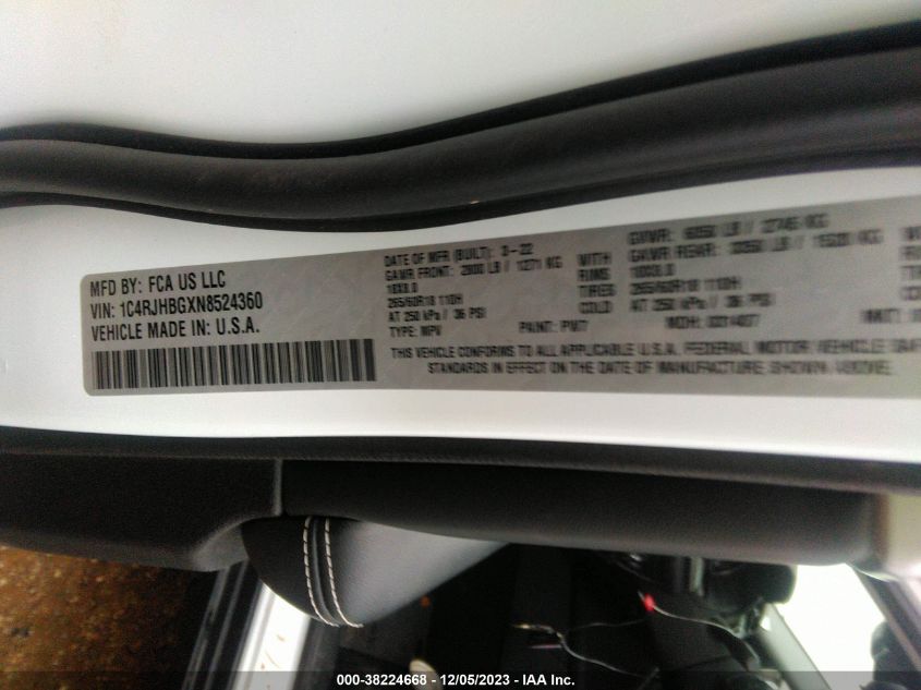 2022 JEEP GRAND CHEROKEE LIMITED 4X4 - 1C4RJHBGXN8524360