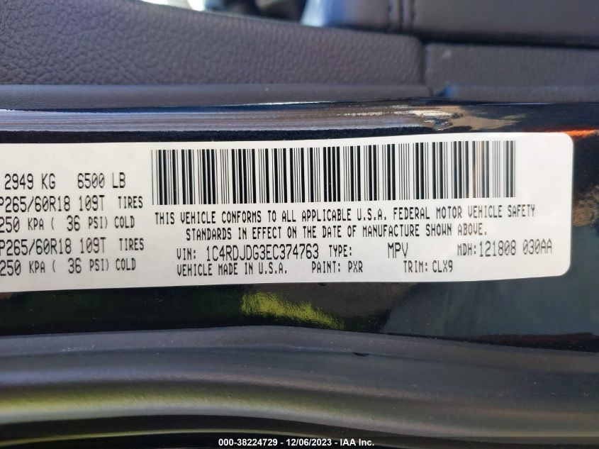 2014 DODGE DURANGO LIMITED - 1C4RDJDG3EC374763