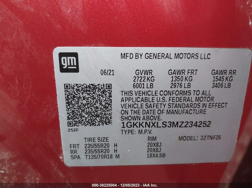 VIN 1GKKNXLS3MZ234252 2021 GMC ACADIA DENALI