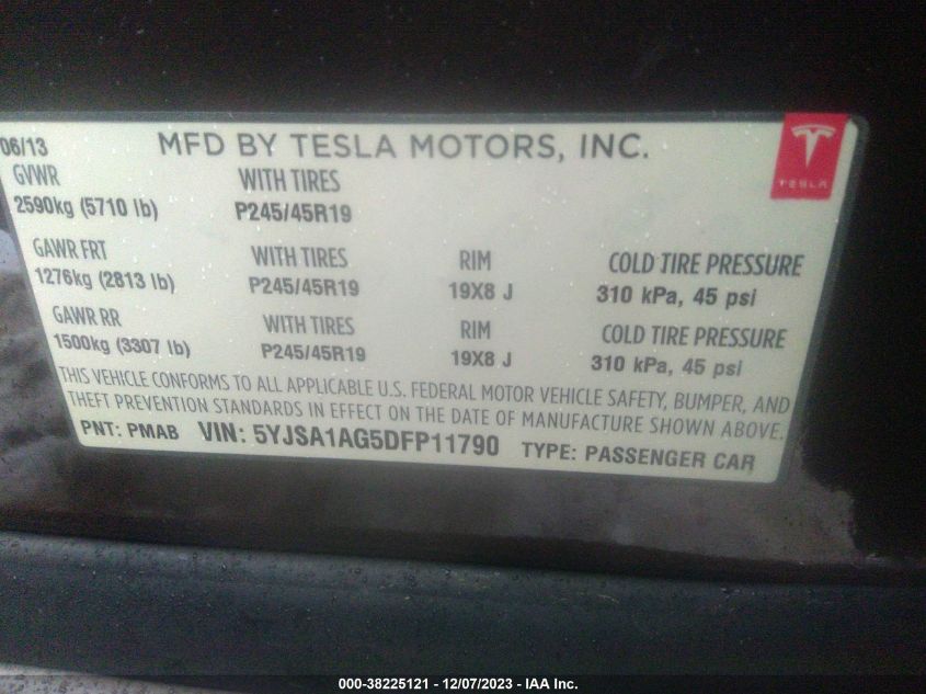 2013 TESLA MODEL S - 5YJSA1AG5DFP11790