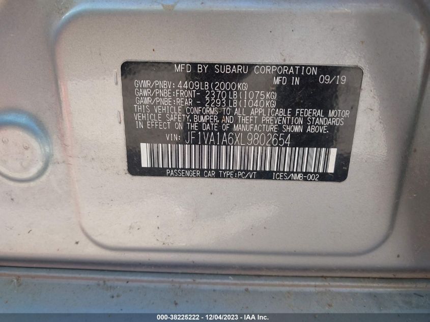 2020 SUBARU WRX JF1VA1A6XL9802654