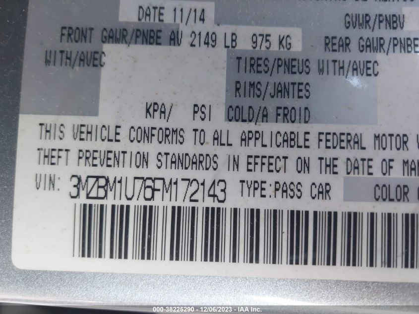 2015 MAZDA MAZDA3 I SPORT - 3MZBM1U76FM172143