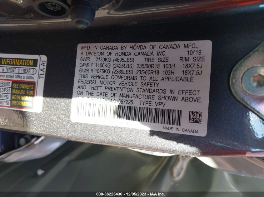 2019 HONDA CR-V EX - 2HKRW2H54KH667225