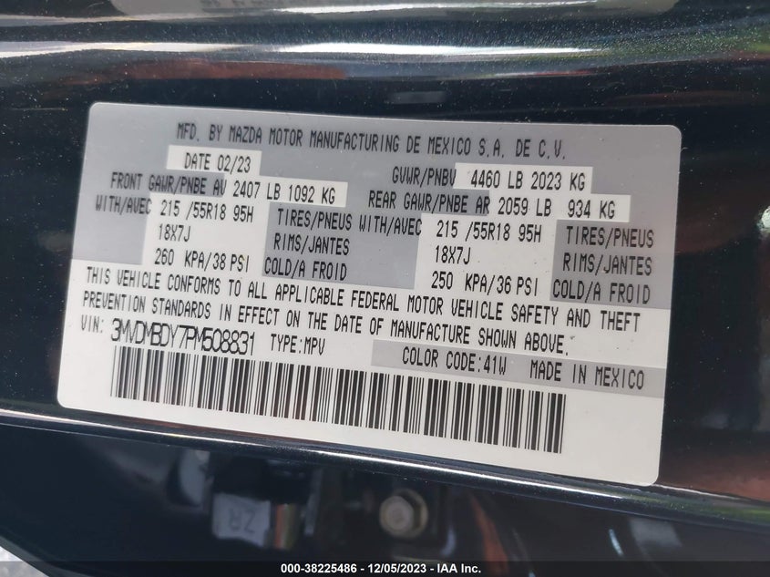 VIN 3MVDMBDY7PM508831 2023 MAZDA CX-30 PREMIUM