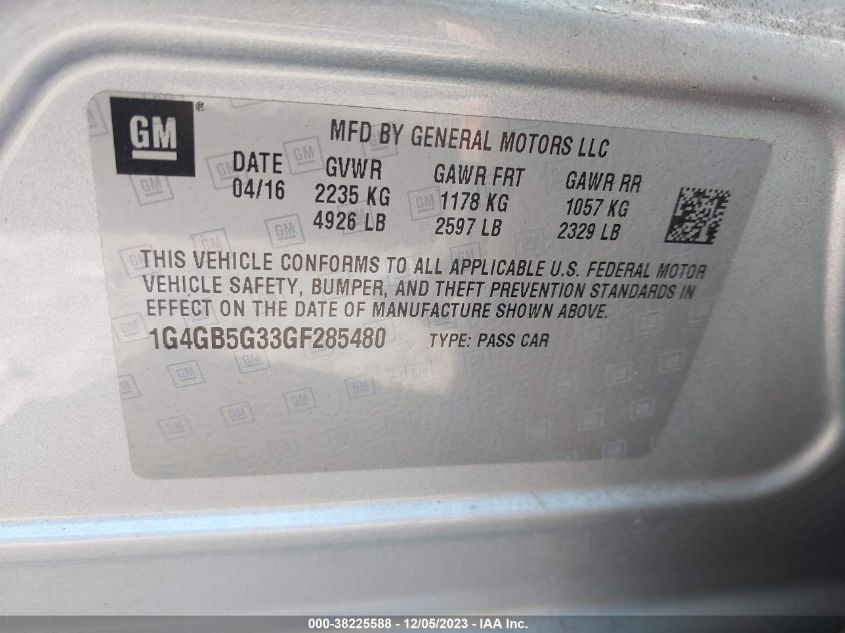 2016 BUICK LACROSSE - 1G4GB5G33GF285480