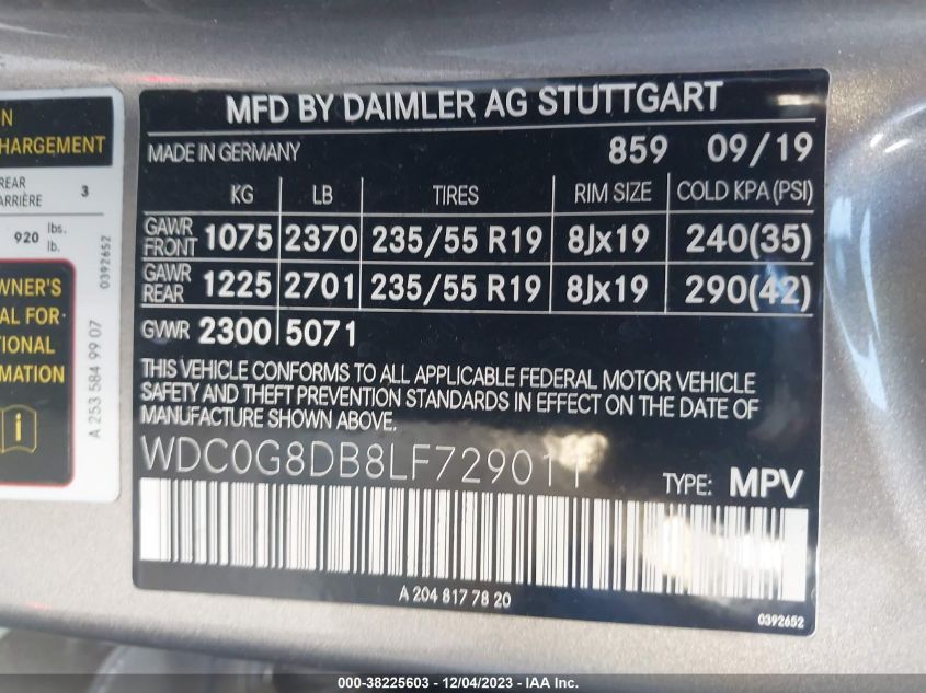 2020 MERCEDES-BENZ GLC 300 - WDC0G8DB8LF729011