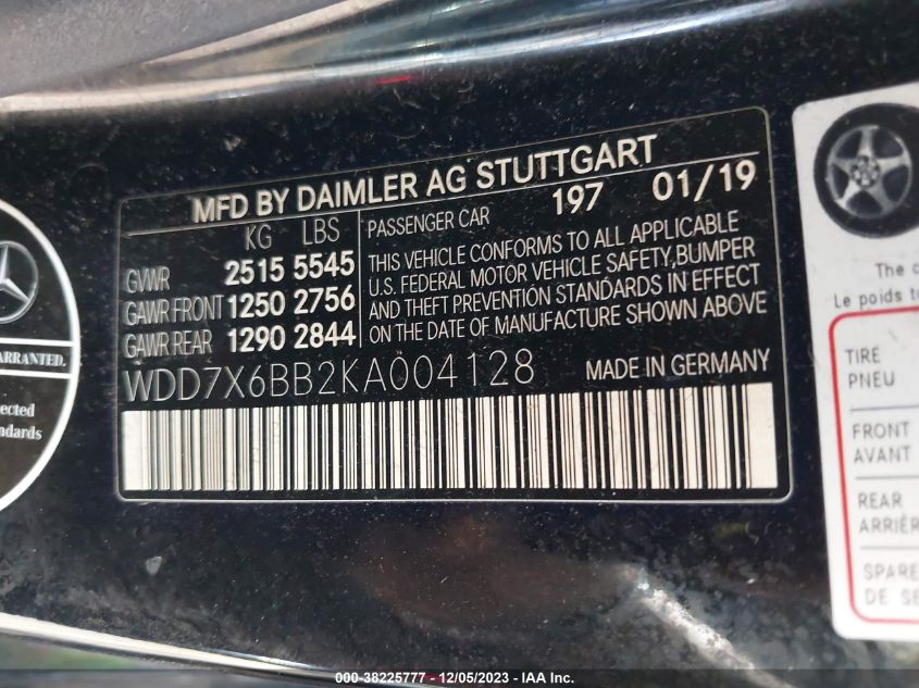 2019 MERCEDES-BENZ AMG GT 53 4-DOOR COUPE WDD7X6BB2KA004128