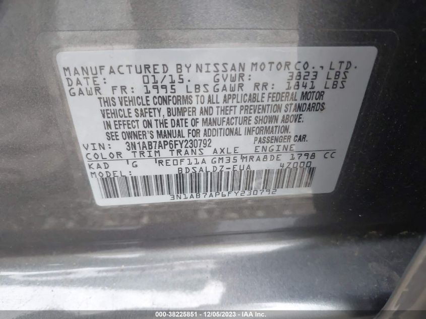 2015 NISSAN SENTRA SV - 3N1AB7AP6FY230792