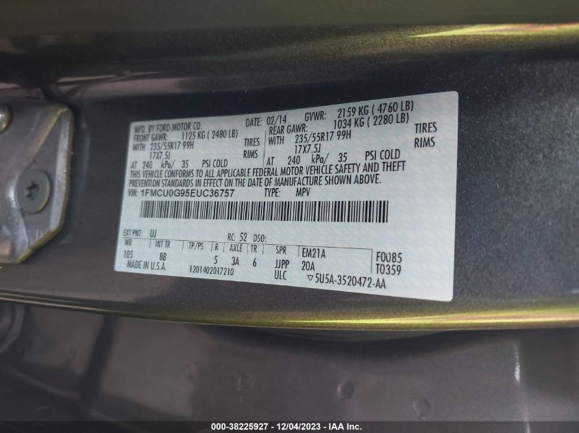 2014 FORD ESCAPE SE - 1FMCU0G95EUC36757