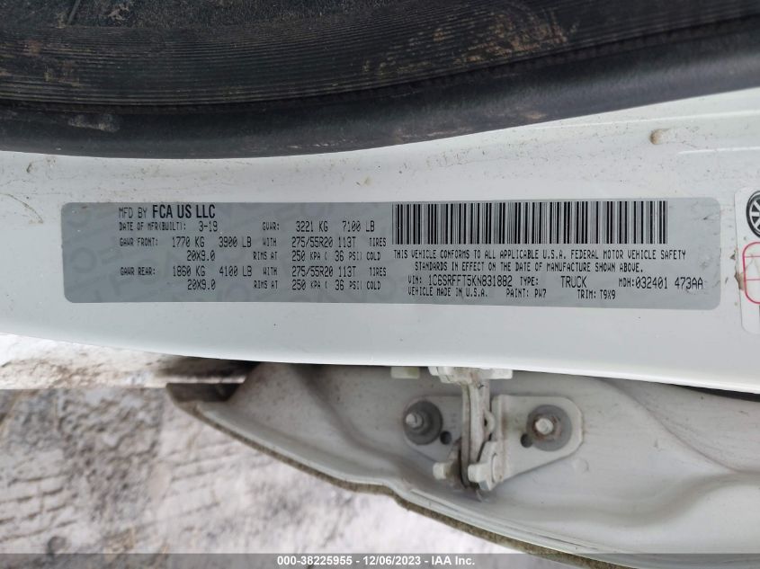 2019 RAM 1500 BIG HORN/LONE STAR - 1C6SRFFT5KN831882