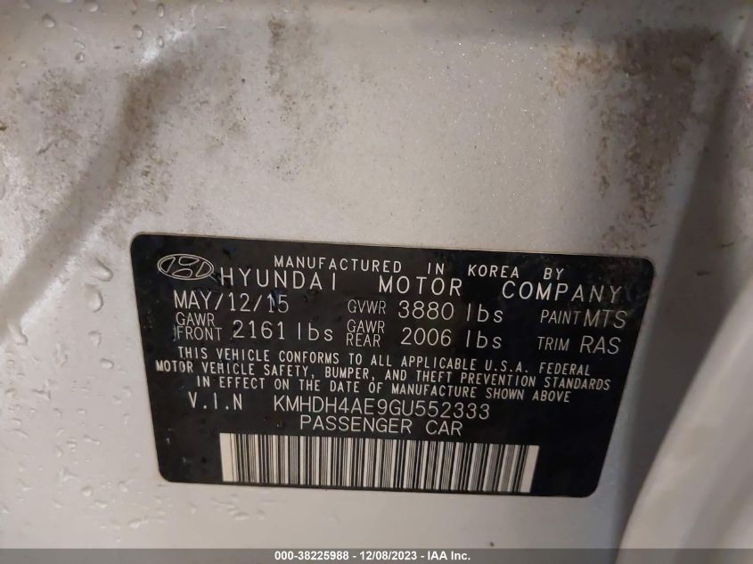 2016 HYUNDAI ELANTRA SE - KMHDH4AE9GU552333