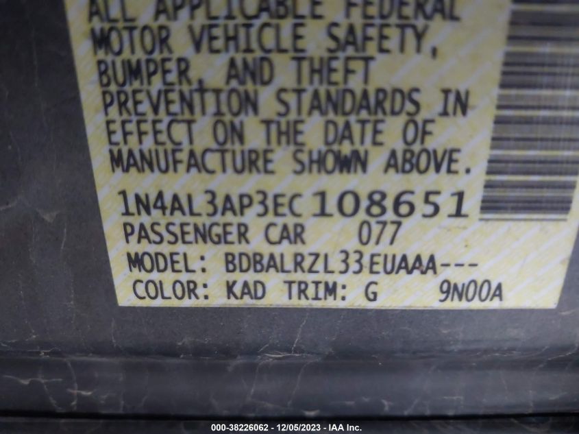 2014 NISSAN ALTIMA 2.5/S/SV/SL - 1N4AL3AP3EC108651