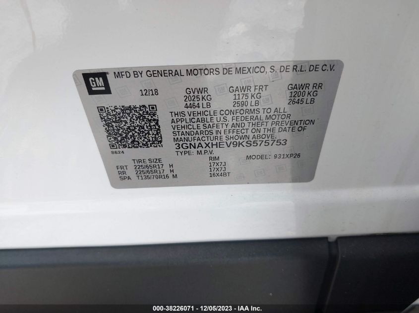 2019 CHEVROLET EQUINOX LS - 3GNAXHEV9KS575753