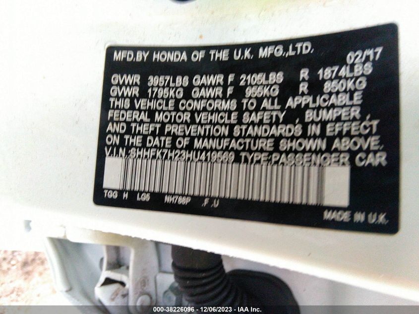 2017 HONDA CIVIC LX - SHHFK7H23HU419569
