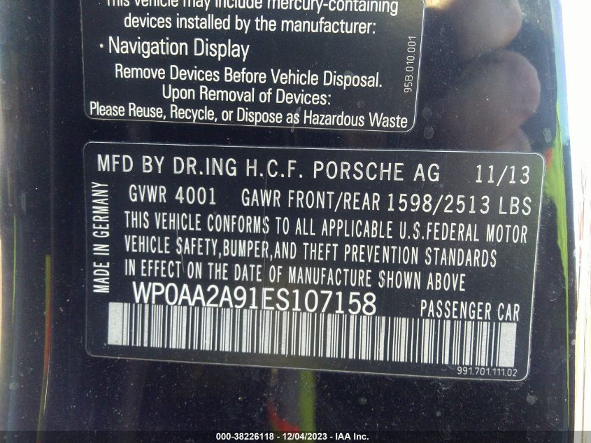 2014 PORSCHE 911 CARRERA - WP0AA2A91ES107158