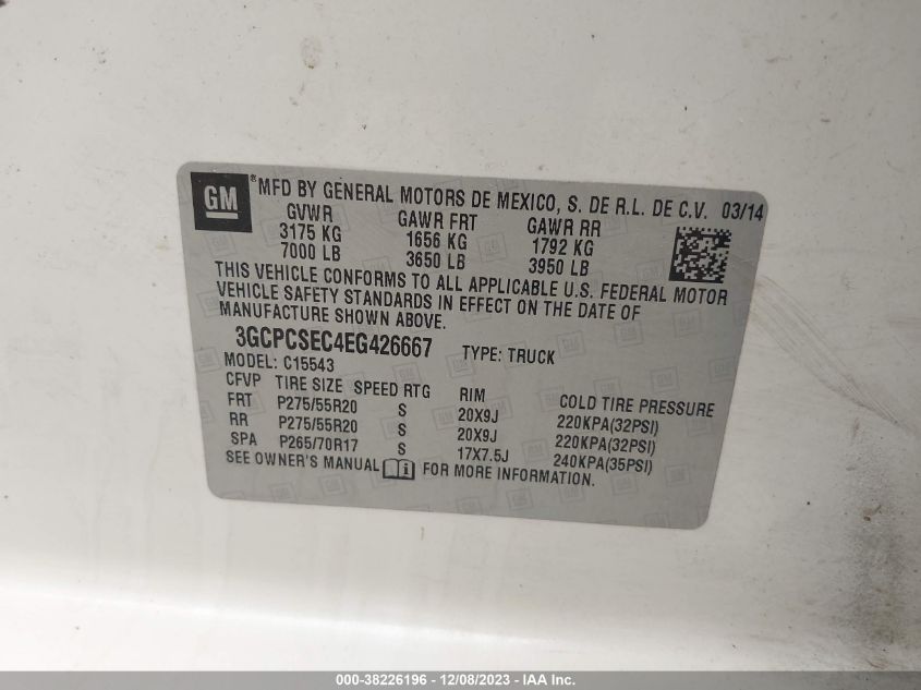 2014 CHEVROLET SILVERADO 1500 LTZ - 3GCPCSEC4EG426667