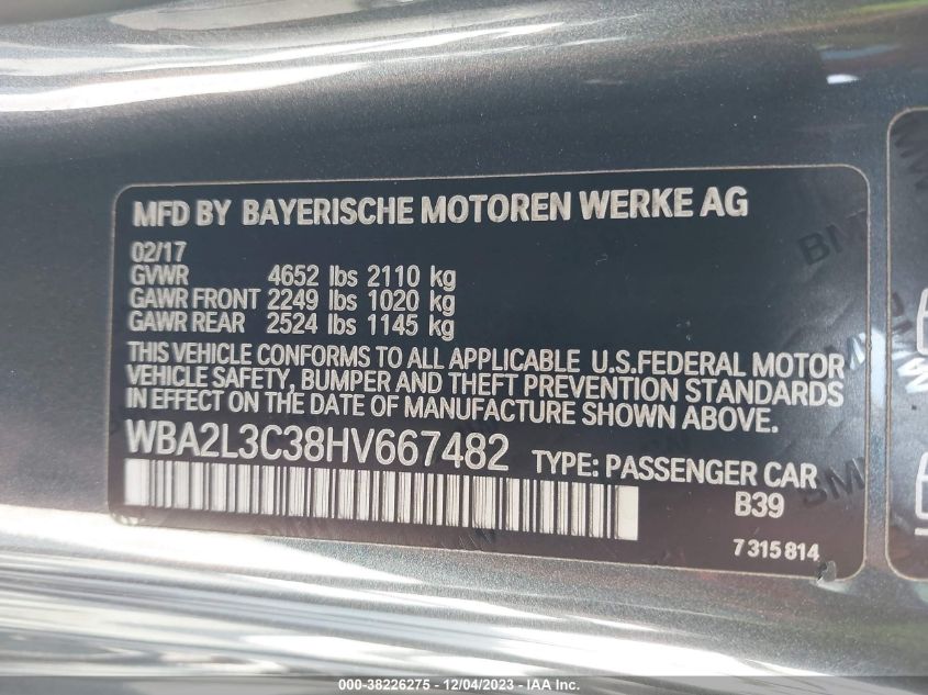 2017 BMW M240I XDRIVE WBA2L3C38HV667482