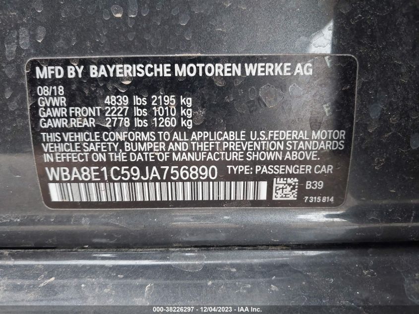 2018 BMW 330E WBA8E1C59JA756890
