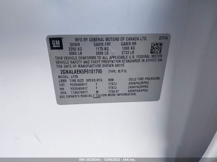 2015 CHEVROLET EQUINOX LS - 2GNALAEK5F6101795