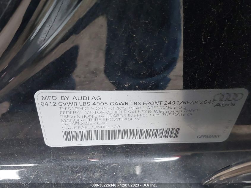 2013 AUDI A4 2.0T PREMIUM - WAUFFAFL7DN005329