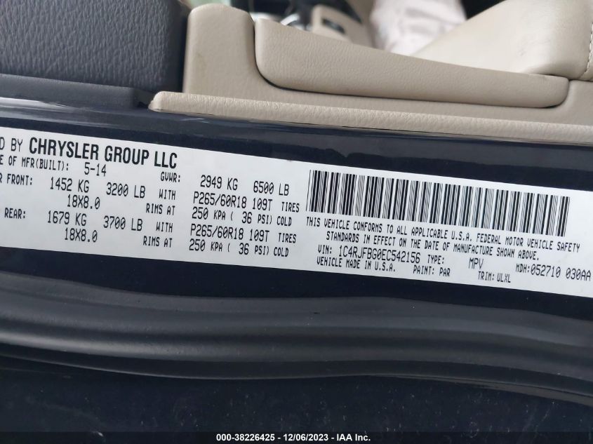 2014 JEEP GRAND CHEROKEE LIMITED - 1C4RJFBG0EC577912