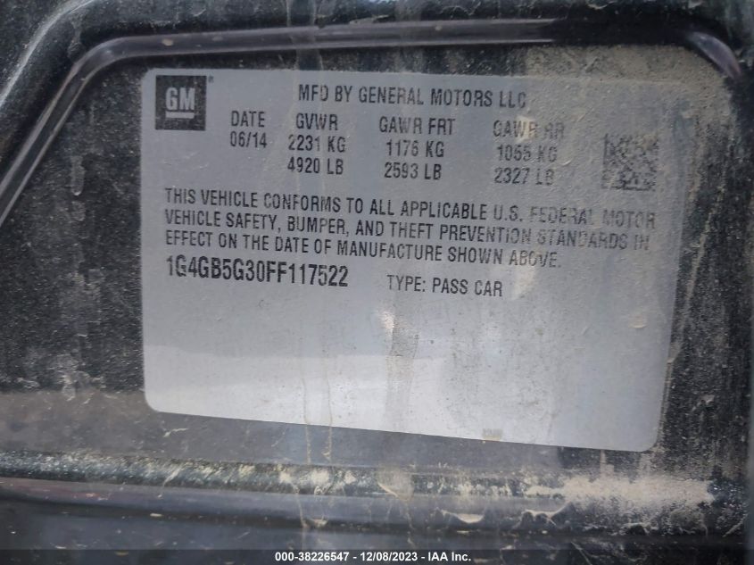 2015 BUICK LACROSSE - 1G4GB5G30FF117522