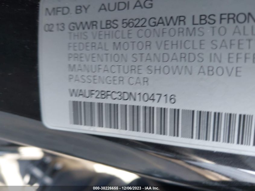 2013 AUDI S6 4.0T PRESTIGE - WAUF2BFC3DN104716