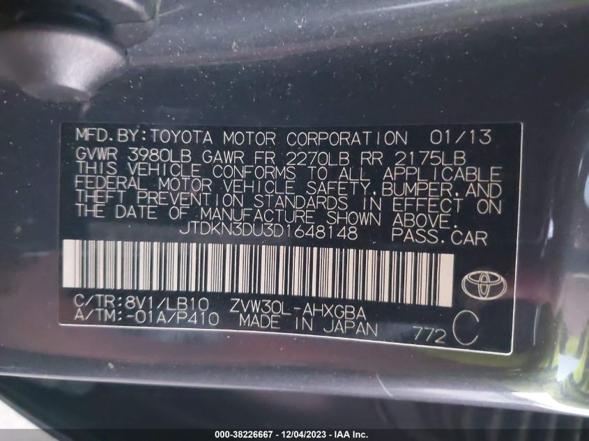 2013 TOYOTA PRIUS FIVE - JTDKN3DU3D1648148