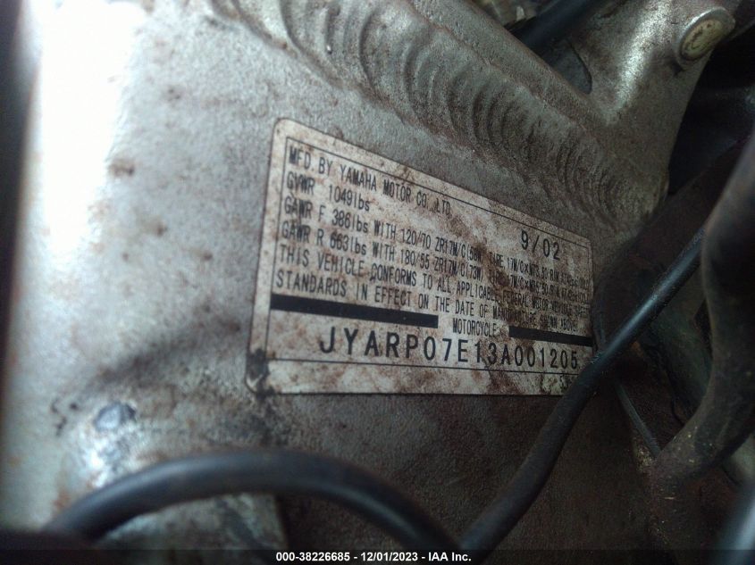 2003 YAMAHA FJR1300 JYARP07E13A001205