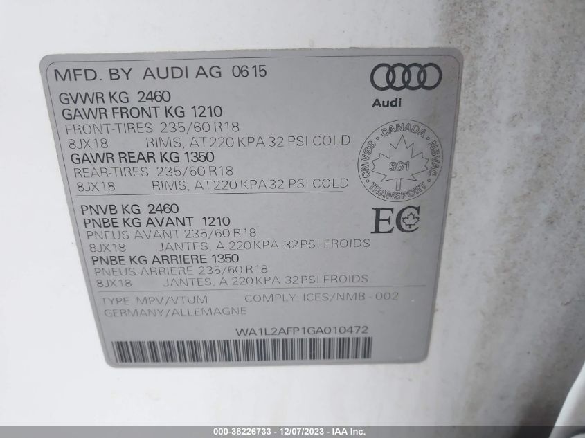 2016 AUDI Q5 PREMIUM PLUS - WA1L2AFP1GA010472