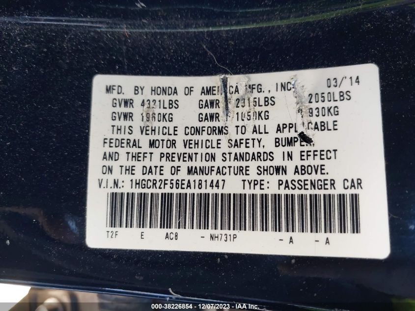 2014 HONDA ACCORD SPORT - 1HGCR2F56EA181447