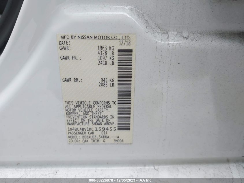 2019 NISSAN ALTIMA 2.5 S - 1N4BL4BV1KC159455