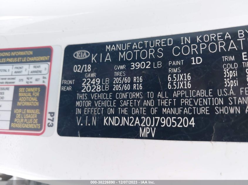 2018 KIA SOUL - KNDJN2A20J7905204