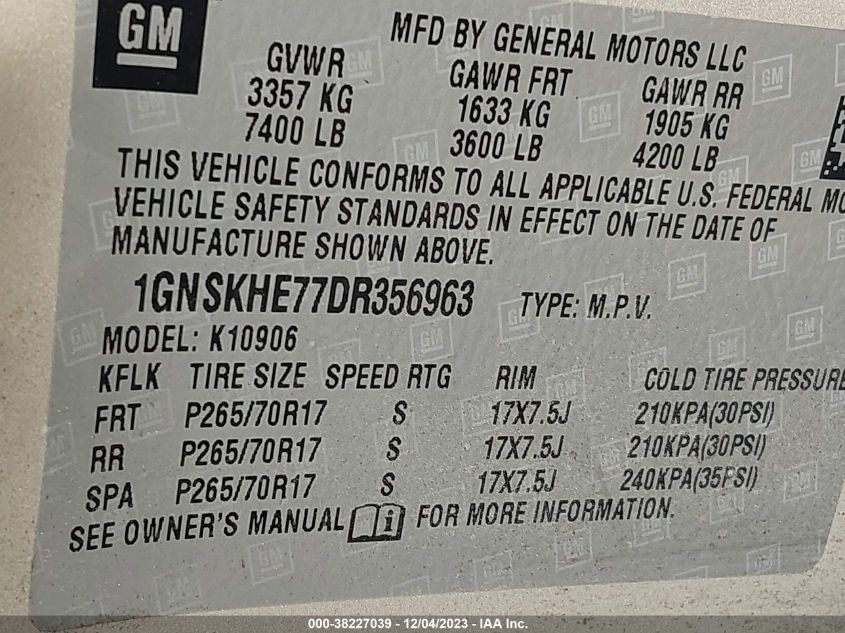 2013 CHEVROLET SUBURBAN 1500 LS - 1GNSKHE77DR356963