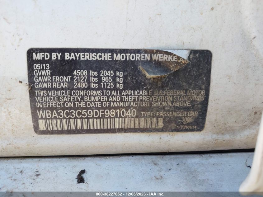 2013 BMW 3 SERIES 320I XDRIVE - WBA3C3C59DF981040