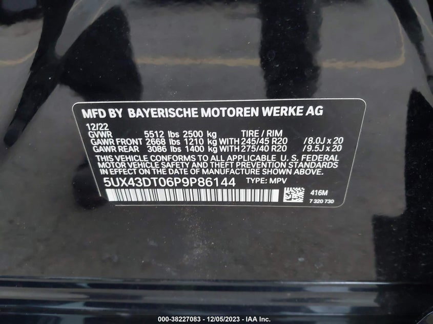 VIN 5UX43DT06P9P86144 2023 BMW X4 M40I